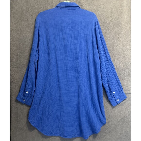 J. Crew Gauze Button Down Beach Tunic Womens Size XL Blue Resort Swim Cover Up - Picture 3 of 7